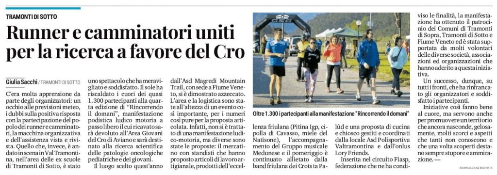 Rincorrendo il domani 2024 - articolo giornale